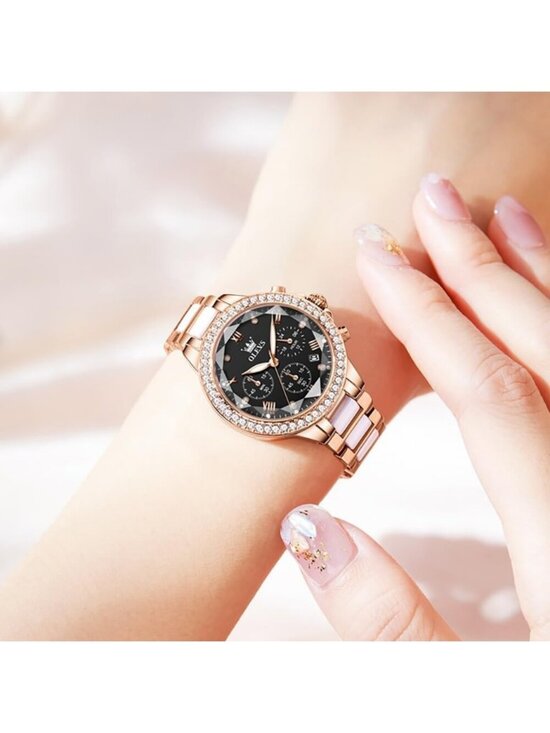 Olevs Women\'s Black Skeleton Diamond Rose Gold Automatic Elegant Luxury Watch main image 6